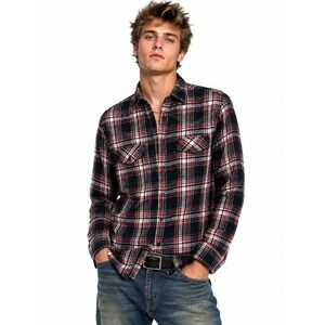 Beams Heart Mens Plaid Western Flannel Shirt Red Black White Cotton | Size M